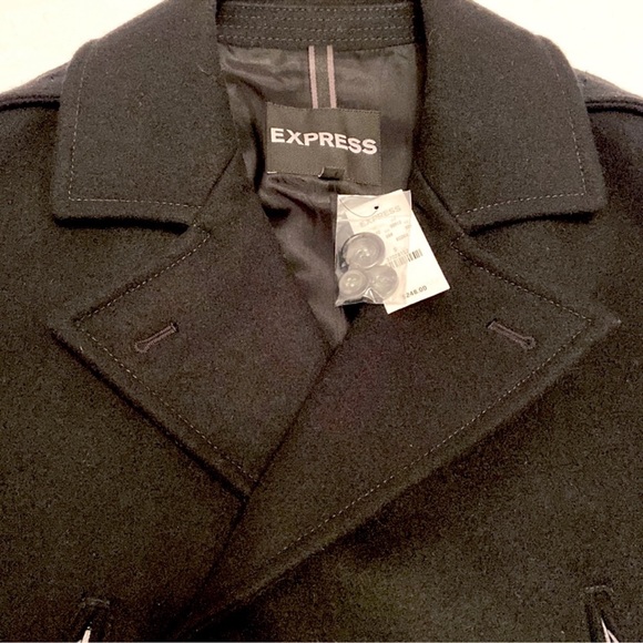 Y2K Express wool pea coat black classic double breasted biased zippered pockets - Picture 8 of 16